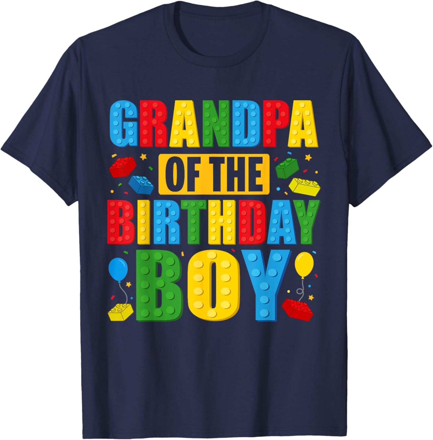 Grandpa Of The Birthday Boy Building Blocks Birthday Party T-Shirt - T-Shirt | Navy