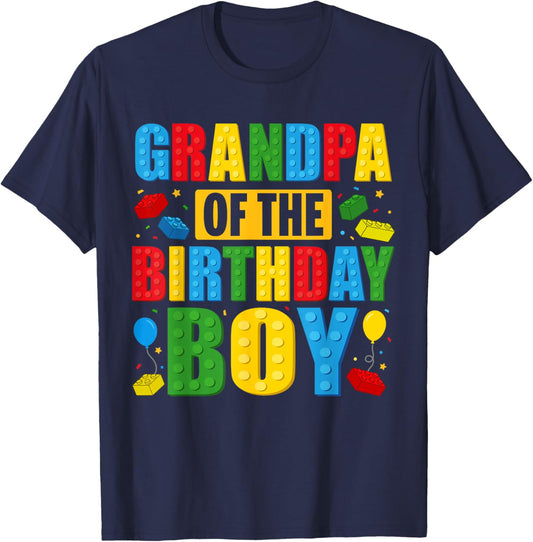 Grandpa Of The Birthday Boy Building Blocks Birthday Party T-Shirt - T-Shirt | Navy