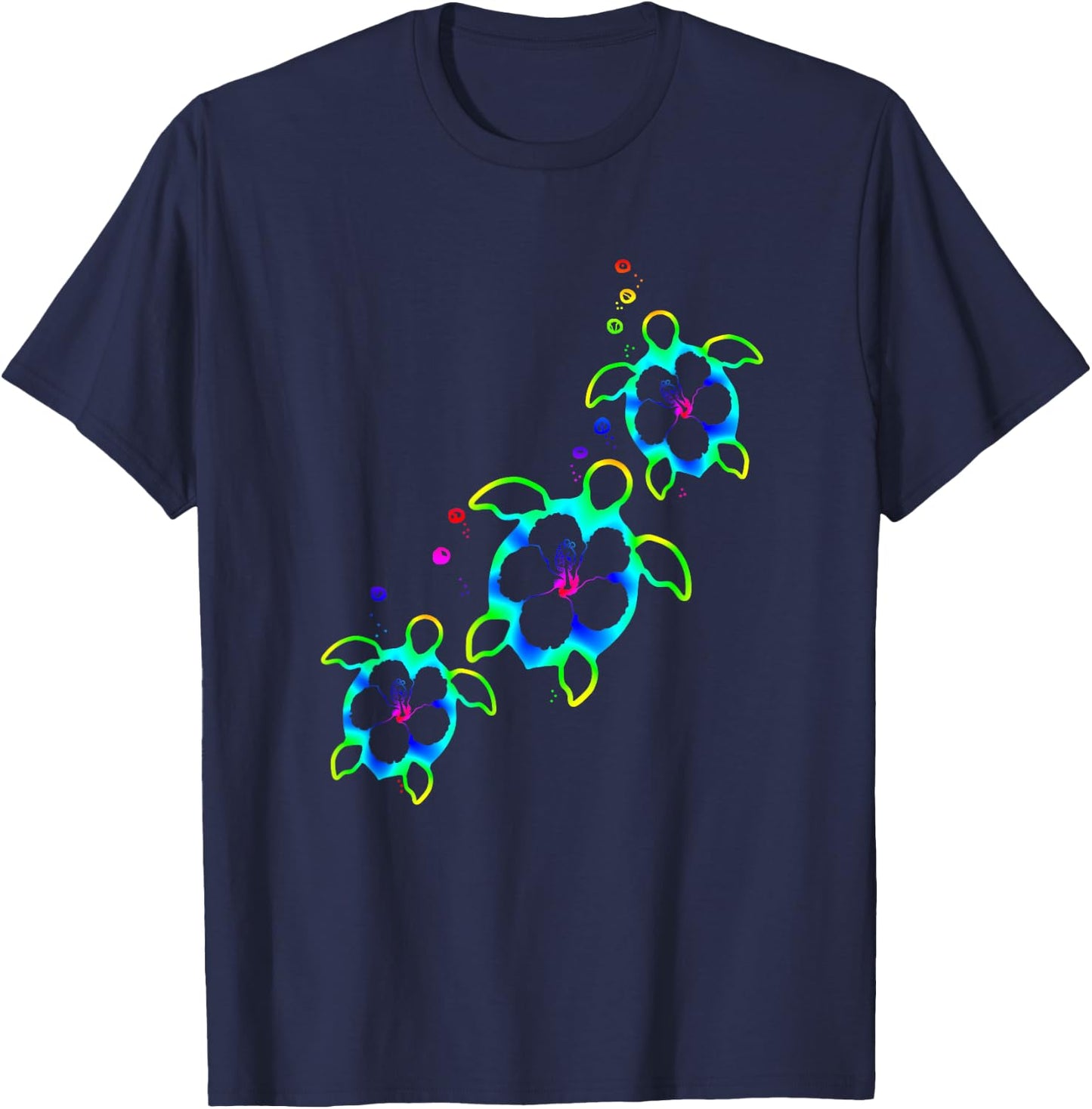 Tropical Colors Hawaiian Honu Sea Turtles T-Shirt - T-Shirt | Navy