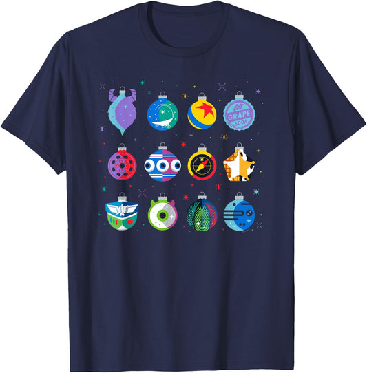 Disney and Pixar Christmas 12 Holiday Character Ornaments T-Shirt - T-Shirt | Navy