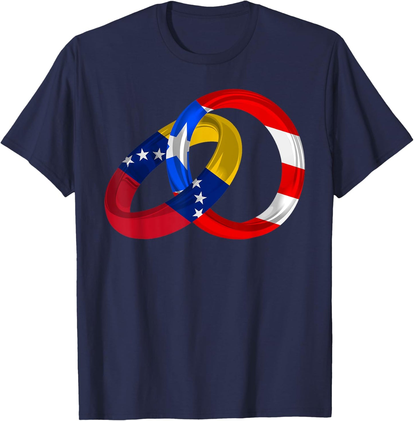 Puerto Rico Venezuela Flag Rings Hispanic Heritage Month T-Shirt - T-Shirt | Navy