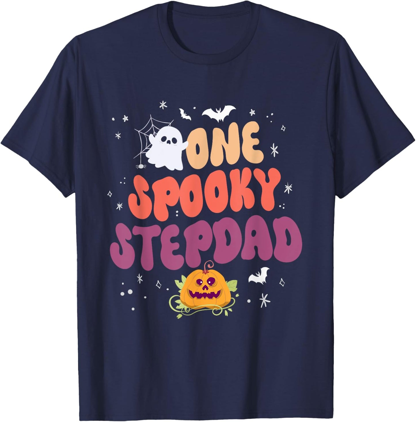 Groovy One Spooky Step Dad Halloween Pumpkin Trick Or Treat T-Shirt - T-Shirt | Navy