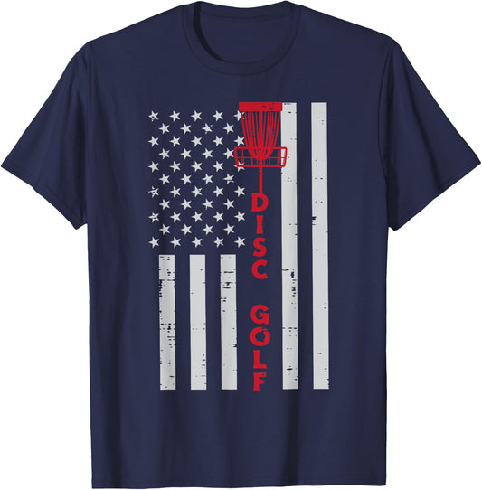 Disc Golf US Flag Frisbee Frolf Patriotic Men Women Kids T-Shirt - T-Shirt | Navy