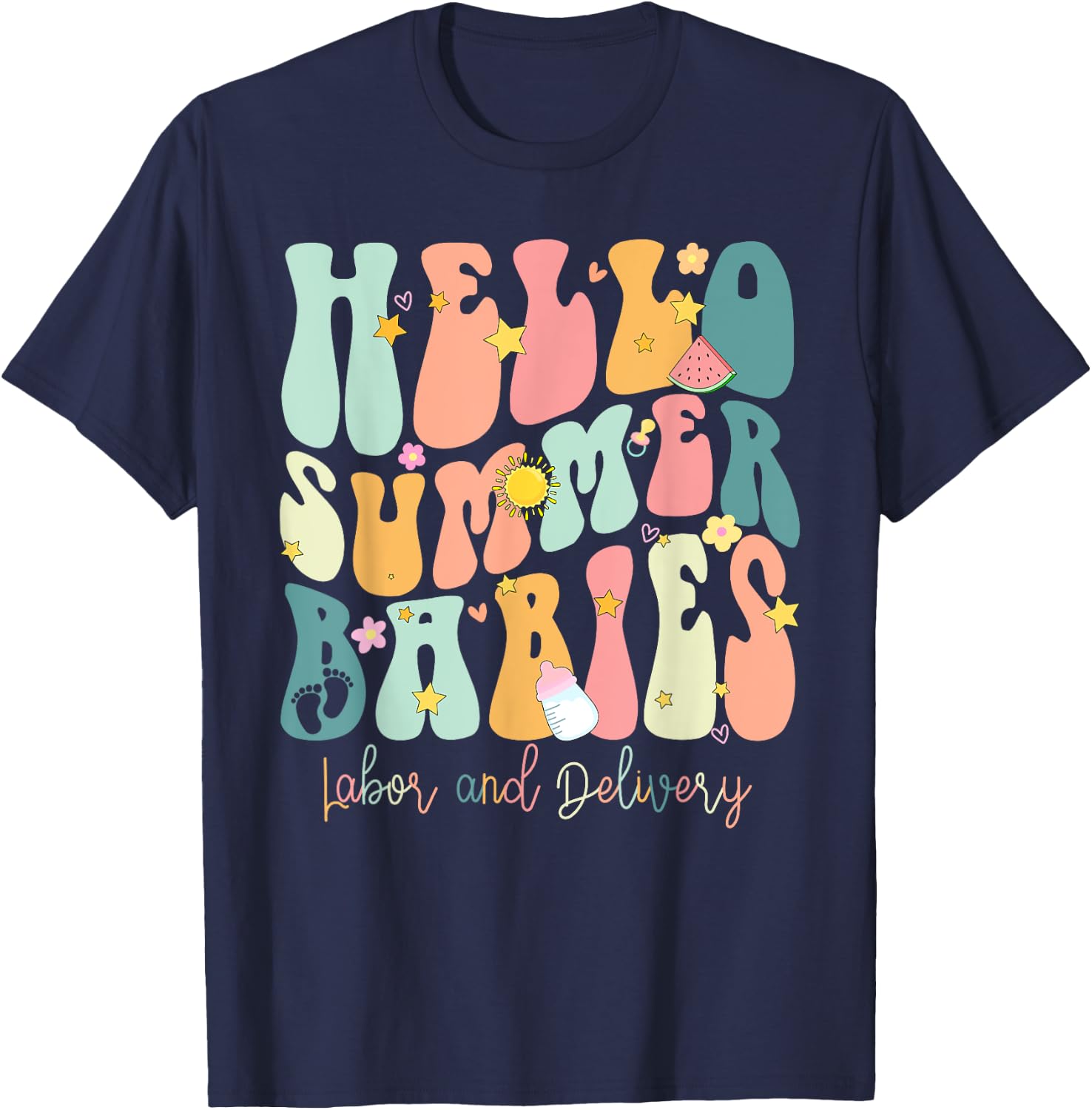 Hello Summer Labor and Delivery Nurse, Summer Labor Men Women Girls Kids T-Shirt - T-Shirt | Navy