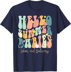 Hello Summer Labor and Delivery Nurse, Summer Labor Men Women Girls Kids T-Shirt - T-Shirt | Navy