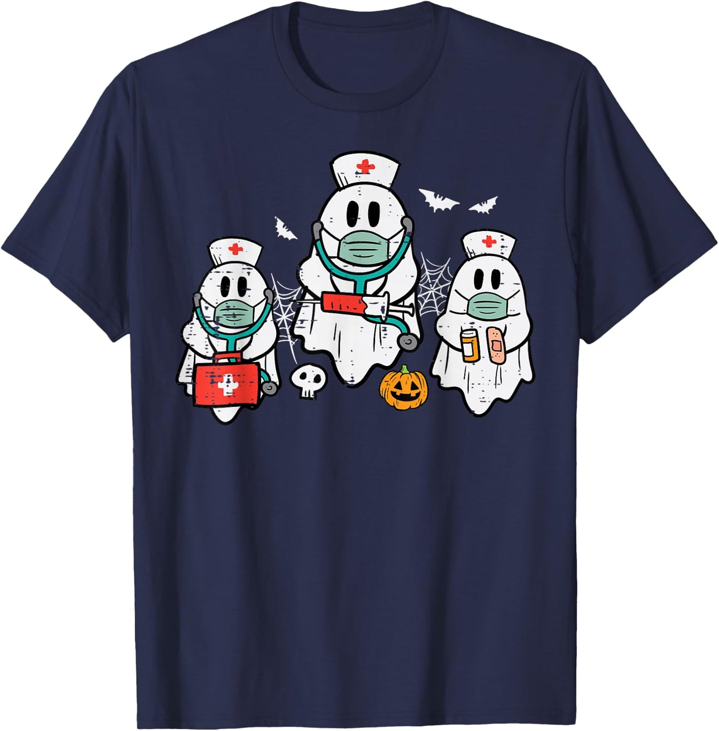 Halloween Ghost Nurses Funny ER Crew Costume Scrub Top Women T-Shirt - T-Shirt | Navy