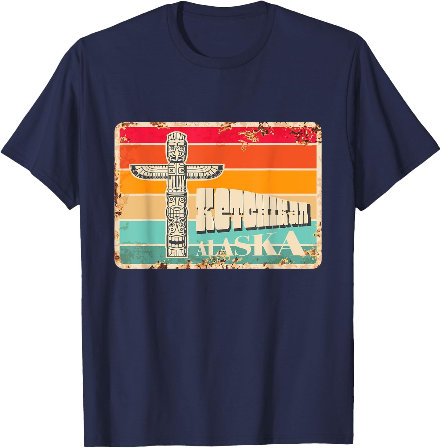 Vintage Rusty Signboard Ketchikan Indian Totem Alaska T-Shirt - T-Shirt | Navy