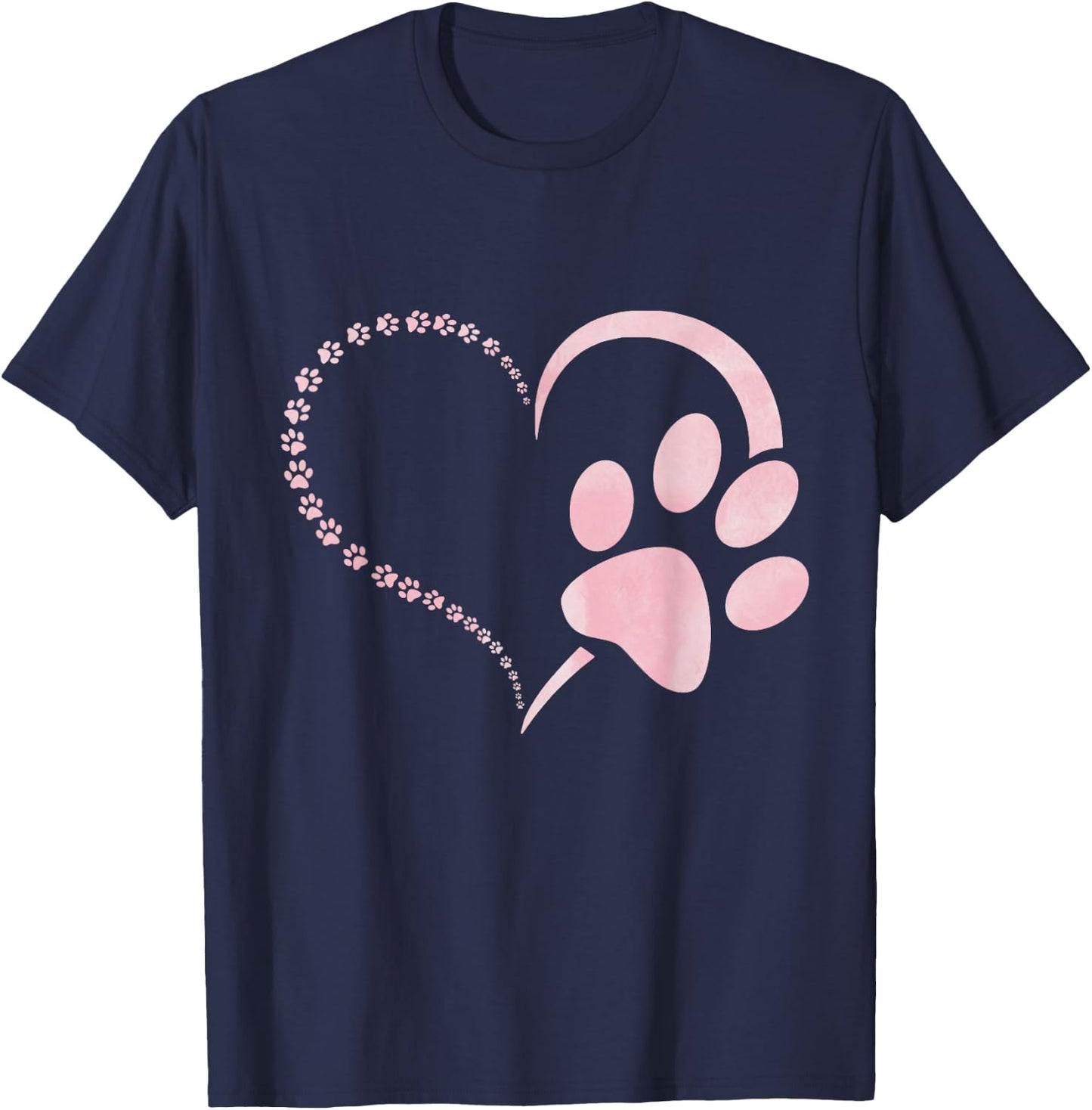 Light Pink Watercolor Dog paw Print Heart Paws Dog Lovers T-Shirt - T-Shirt | Navy