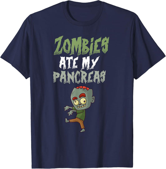 Zombies Ate My Pancreas T1D Type 1 Diabetes Halloween Party T-Shirt - T-Shirt | Navy
