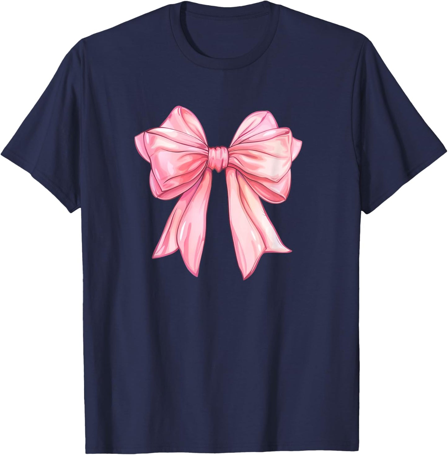 Coquette Pink Bow Watercolor Girly Big Pink Bow Soft Women T-Shirt - T-Shirt | Navy