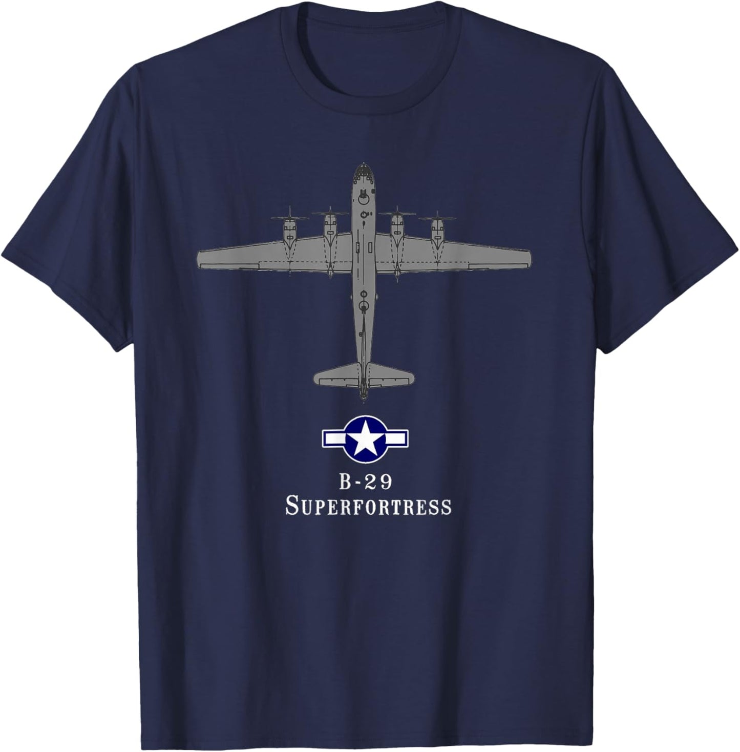 B-29 Superfortress Tech Drawing WWII Bomber T-Shirt - T-Shirt | Navy