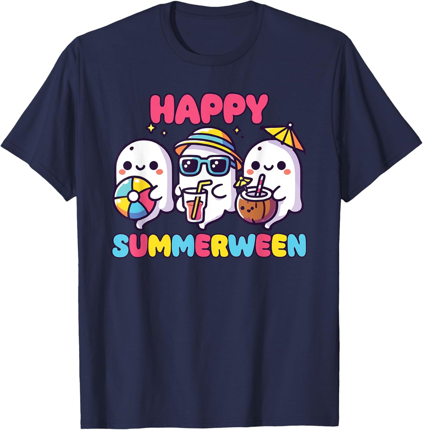Happy Summerween Summer Halloween Ghost T-Shirt - T-Shirt | Navy