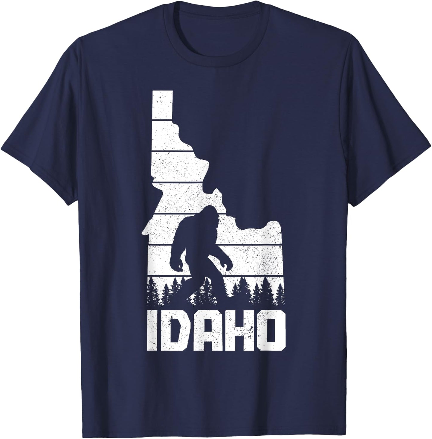 Idaho Bigfoot State Map Hunting Hunter Funny Pride Vintage T-Shirt - T-Shirt | Navy