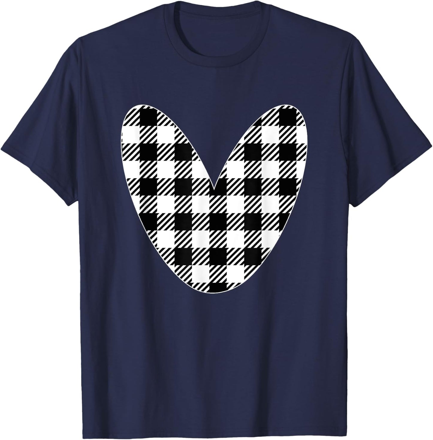 White And Black Christmas Buffalo Plaid Love Heart Pajamas T-Shirt - T-Shirt | Navy