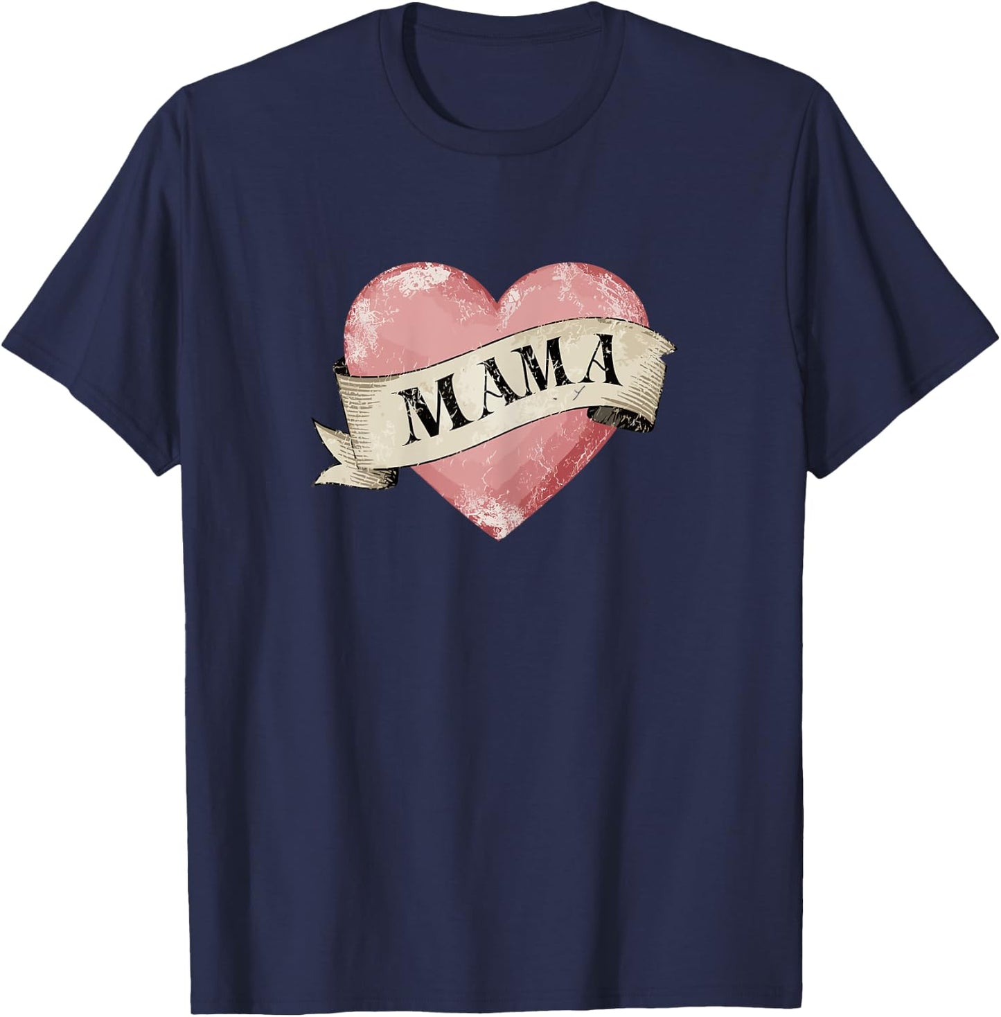 Mama Vintage Retro Mom Tattoo Heart T-Shirt - T-Shirt | Navy