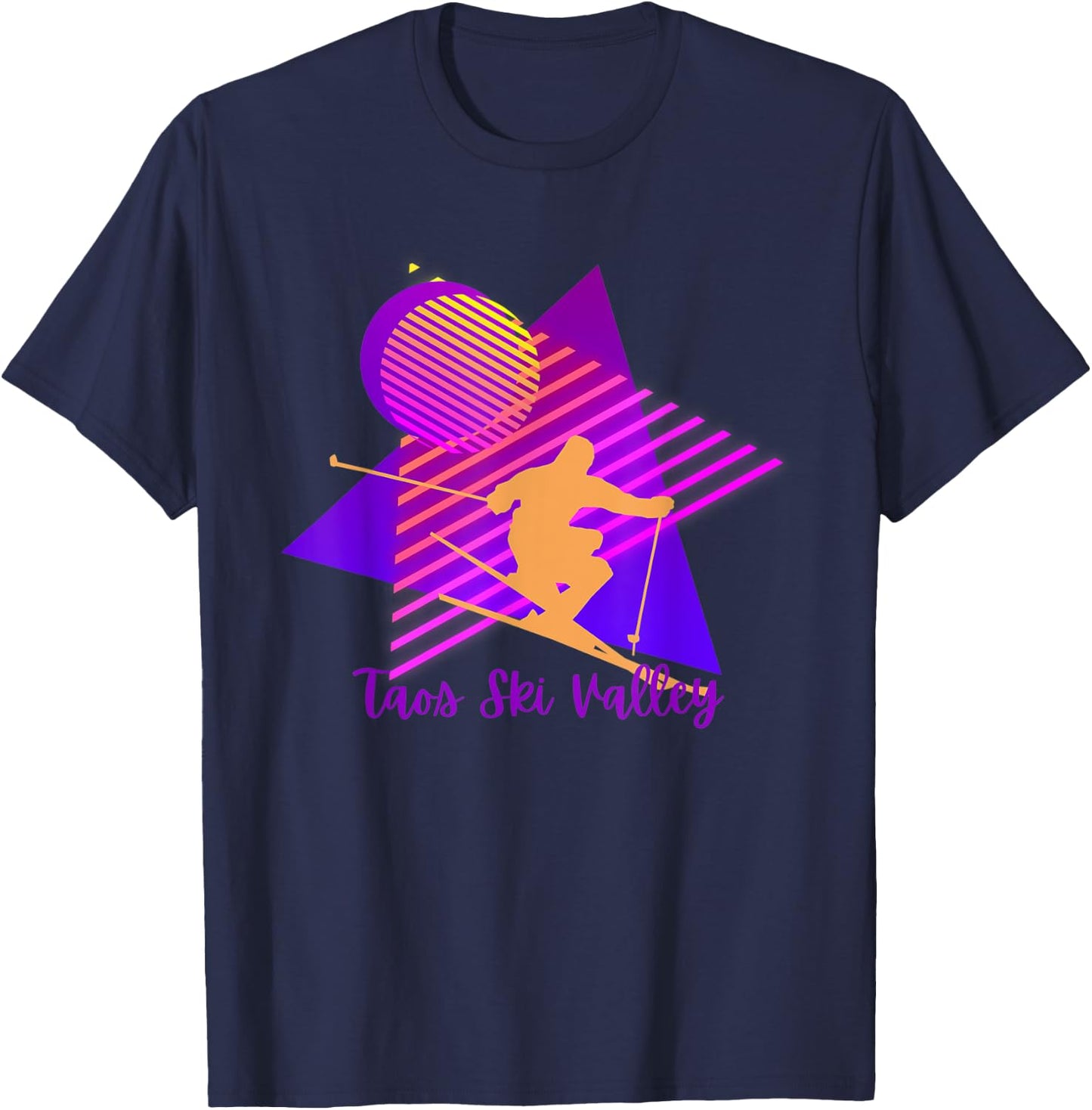 80s Pink and Purple Taos Ski Valley New Mexico Skiing T-Shirt - T-Shirt | Navy
