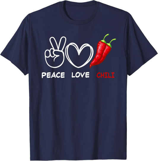 Peace Love Chili Peppers Red Hot Spicy Pepper Eat T-Shirt - T-Shirt | Navy