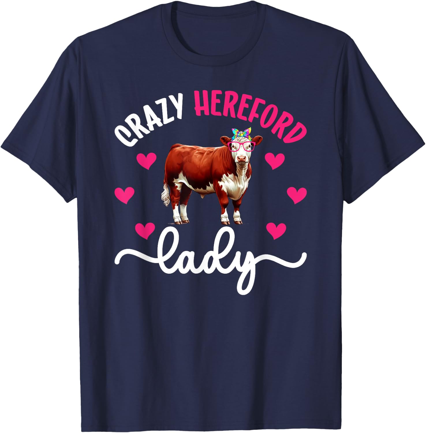 Crazy Hereford Lady Hereford Cow Mom Hereford Cow Lover T-Shirt - T-Shirt | Navy