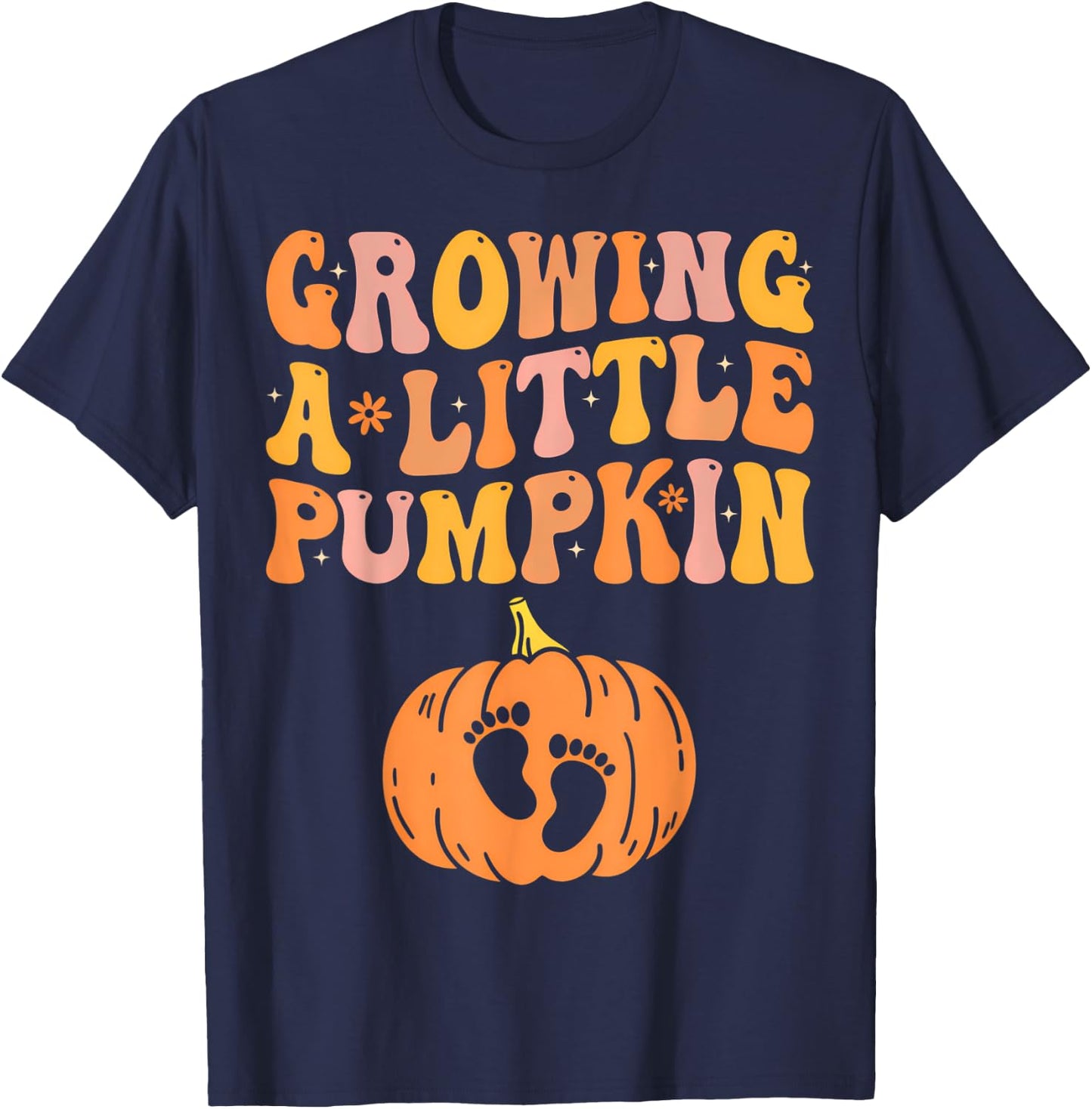 Growing A Little Pumpkin Pregnancy Announcement Halloween T-Shirt - T-Shirt | Navy