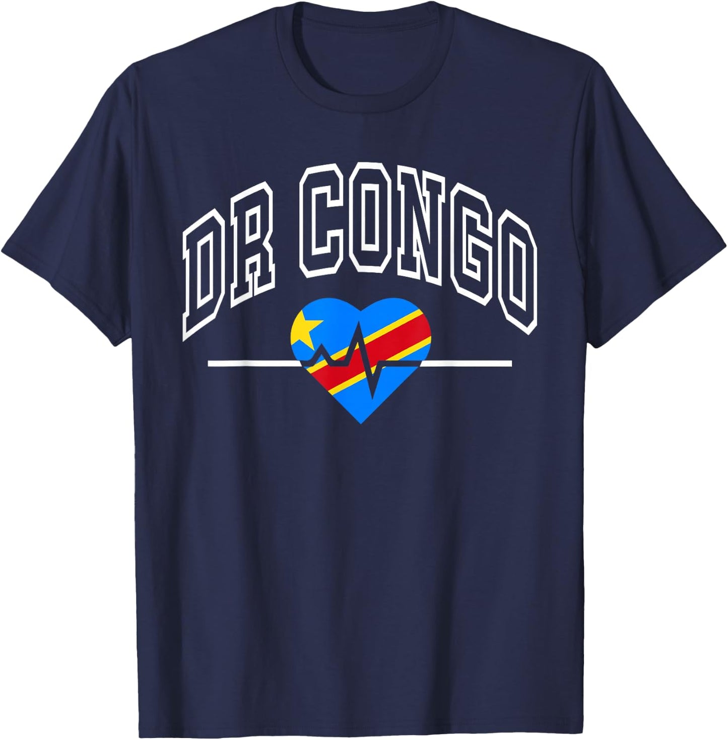 DR Congo Flag Vintage Throwback Heartbeat T-Shirt - T-Shirt | Navy