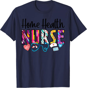 Heart Stethoscope Home Health Nurse T-Shirt - T-Shirt | Navy