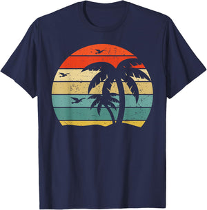 Cool Tropical Palm Trees Beach Retro Holiday Vintage T-Shirt - T-Shirt | Navy
