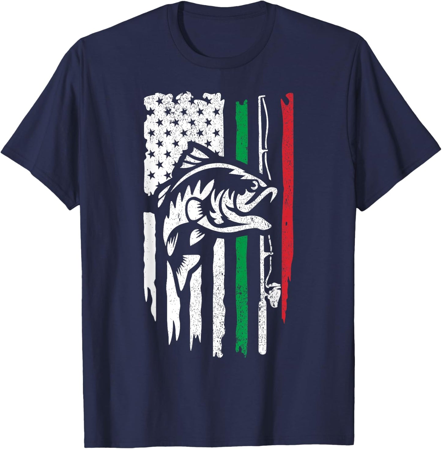 American Italian Bass Fishing Flag For Fisherman Italy USA T-Shirt - T-Shirt | Navy