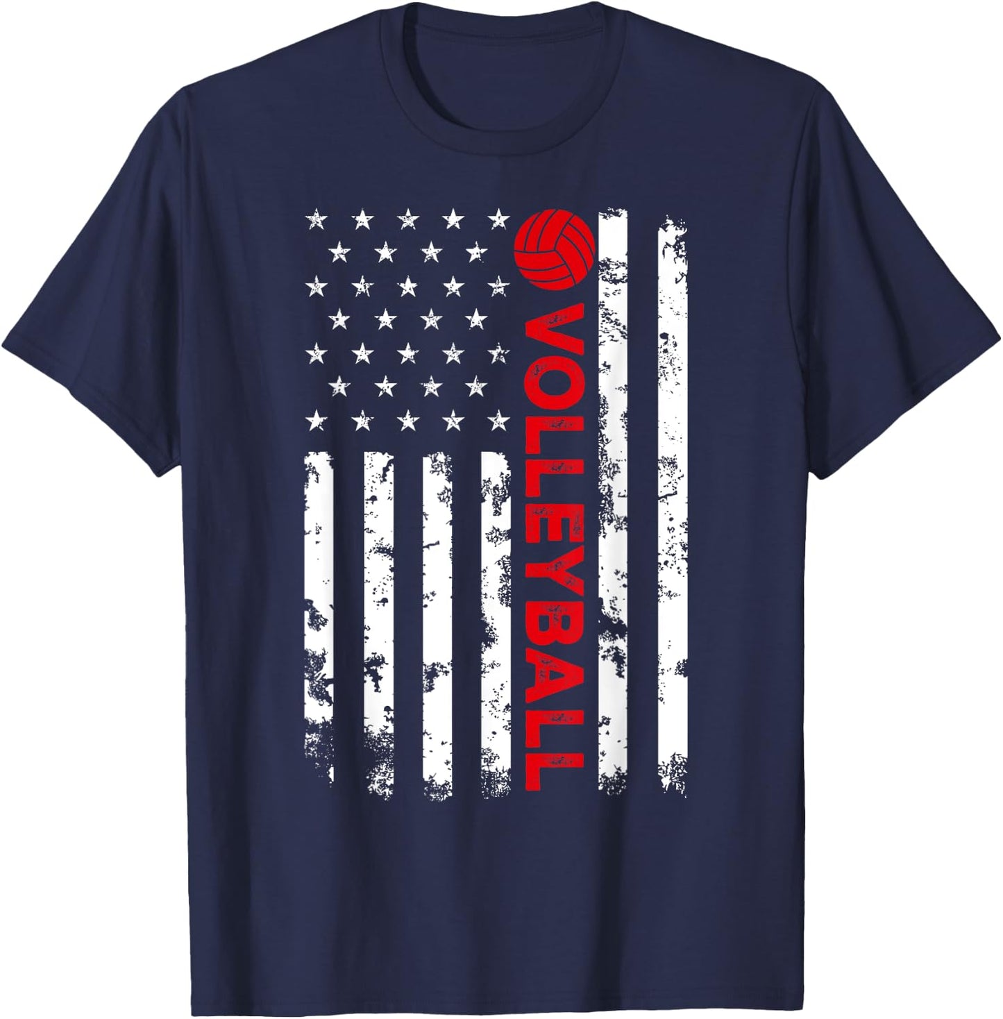 USA Flag Vintage Distressed American Flag Volleyball T-Shirt - T-Shirt | Navy
