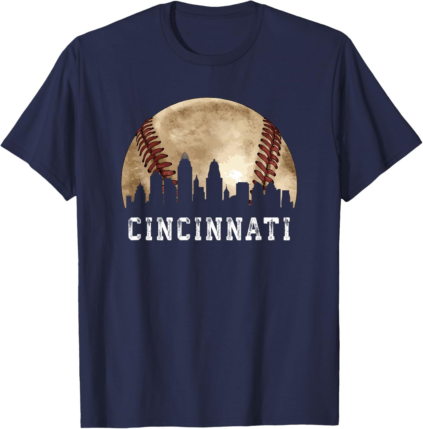 Cincinnati Skyline City Vintage Baseball Lover T-Shirt - T-Shirt | Navy