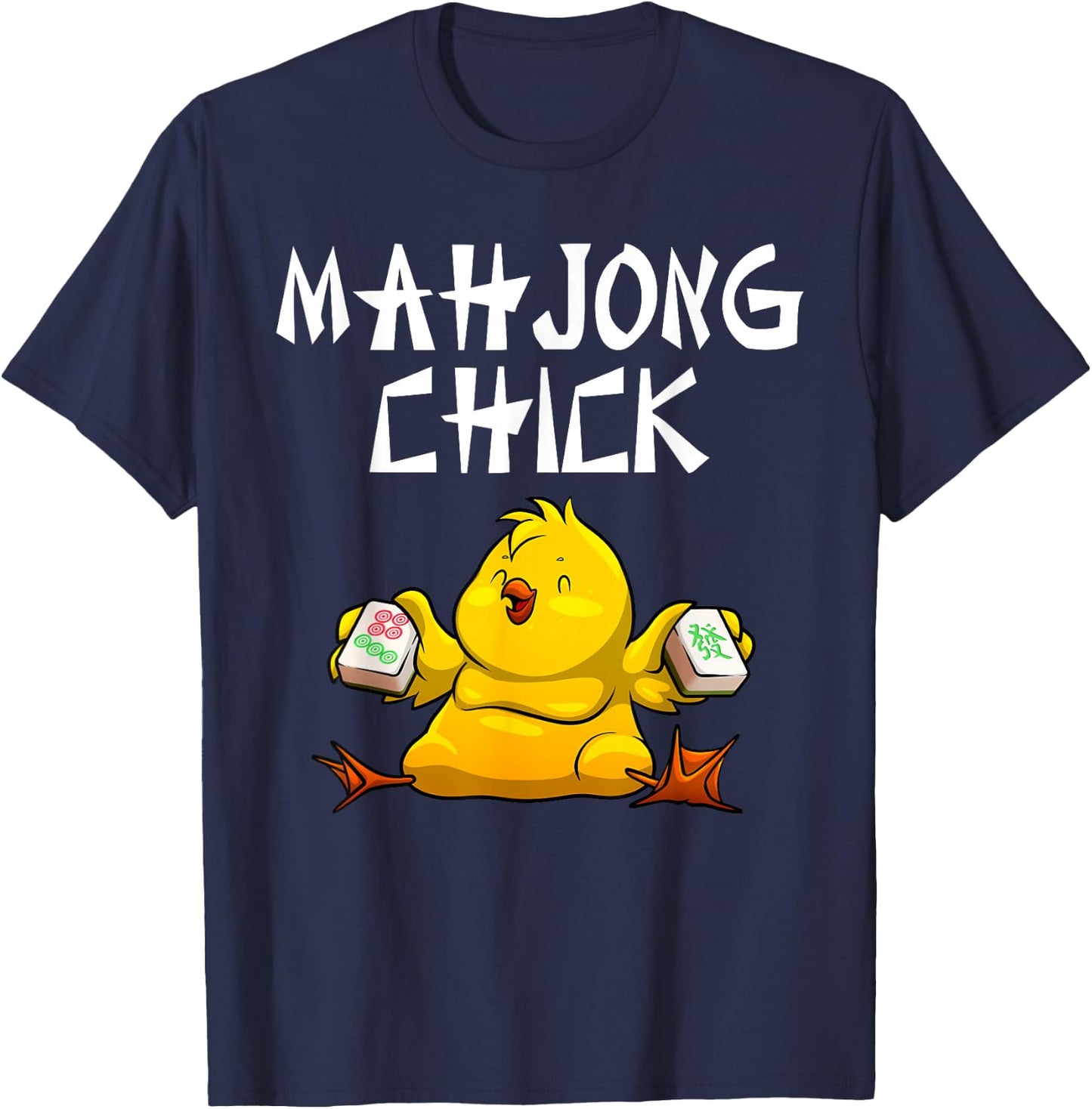 Funny Mahjong Chick Design Girls Mahjong Player T-Shirt - T-Shirt | Navy
