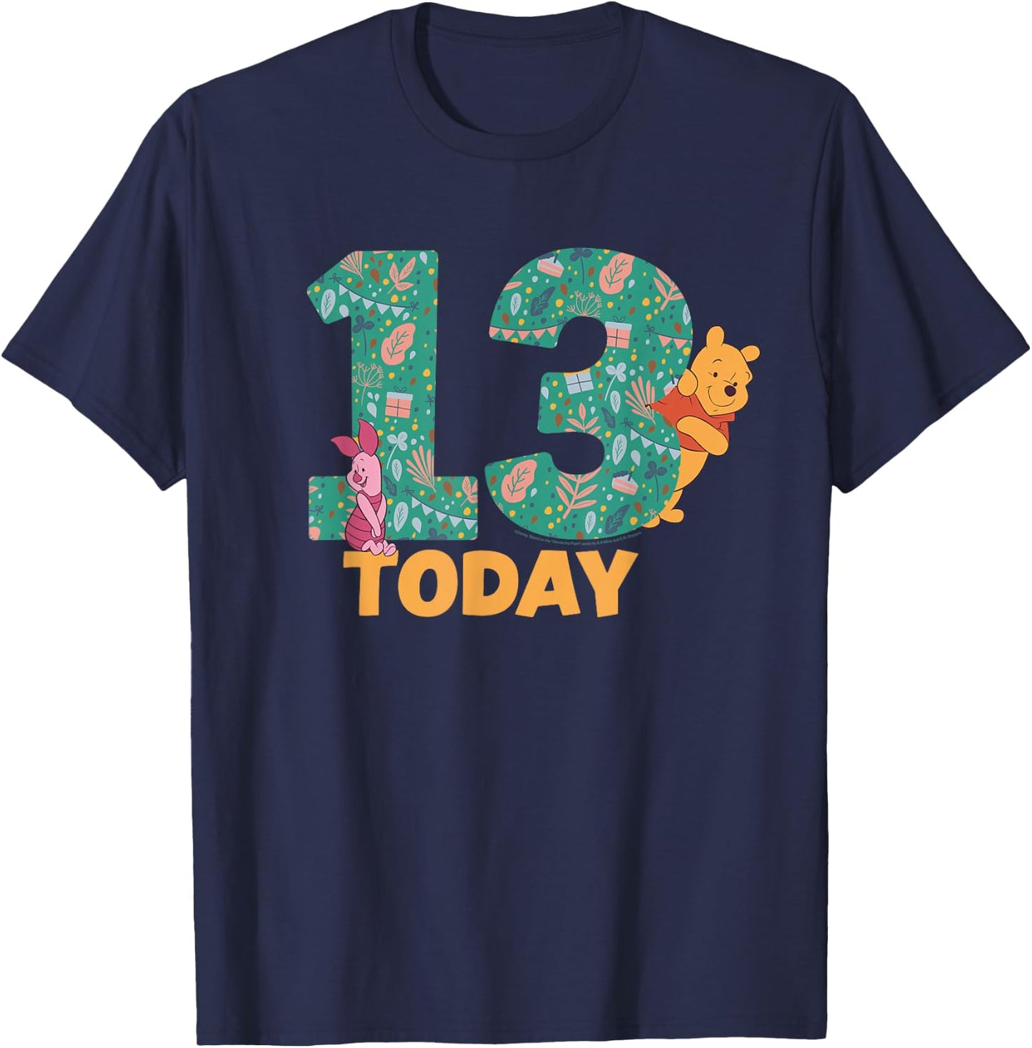 Disney Winnie the Pooh & Piglet Birthday 13 Years Old Today T-Shirt - T-Shirt | Navy