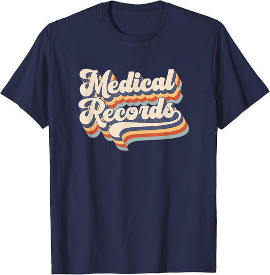Vintage Retro Medical Records Appreciation Week Healthcare T-Shirt - T-Shirt | Navy