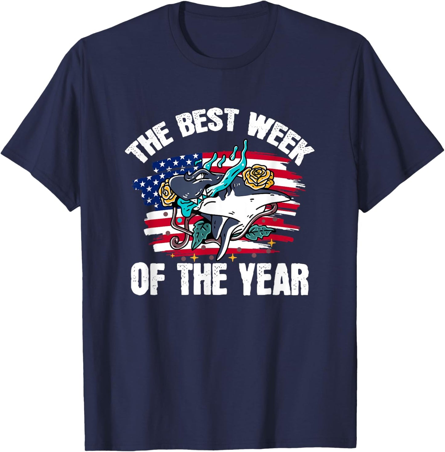 Vintage USA It's The Best Week Of The Year Shark T-Shirt - T-Shirt | Navy
