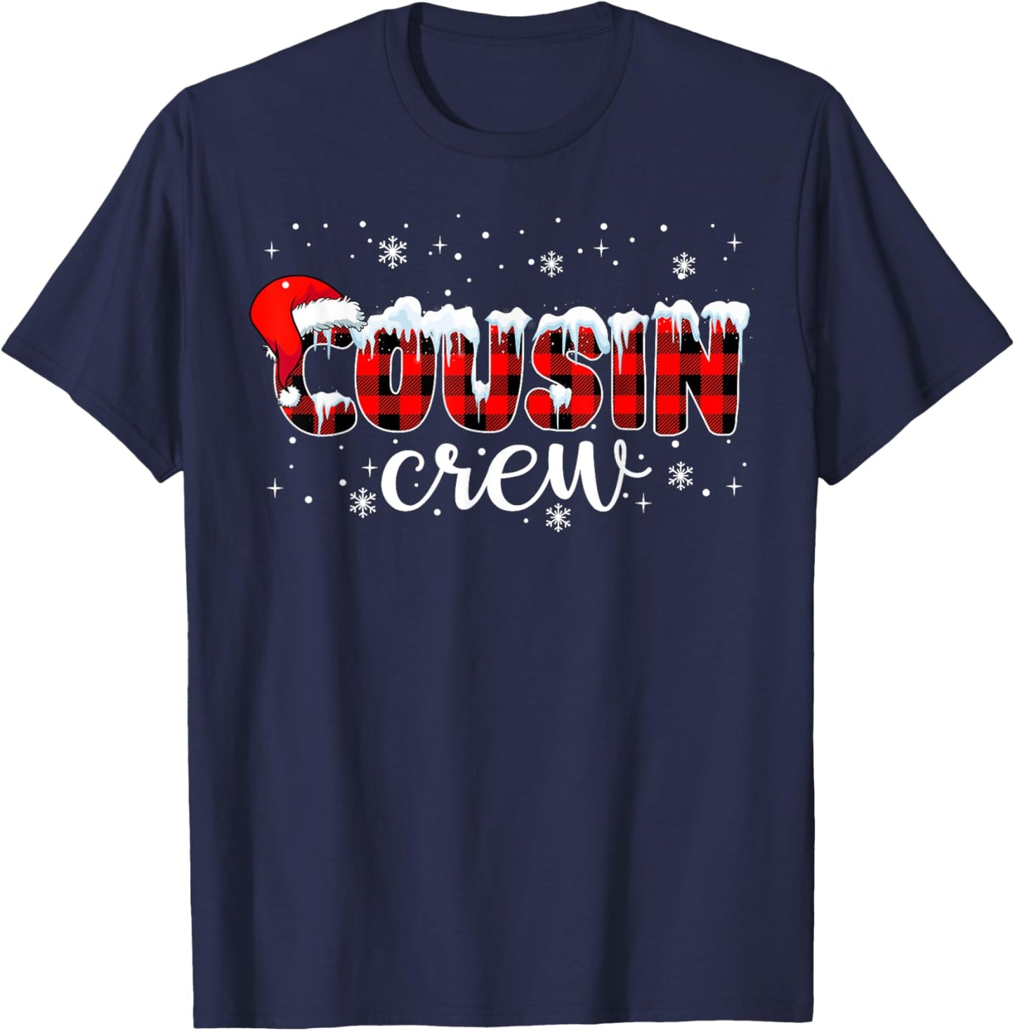 Cousin Crew Plaid Buffalo Merry Christmas Xmas Santa Pajamas T-Shirt - T-Shirt | Navy