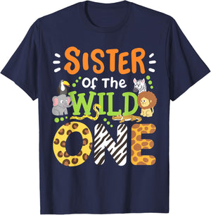 Sister Of The Wild One Kids Boys Safari Zoo Birthday Family T-Shirt - T-Shirt | Navy