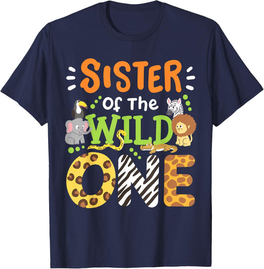 Sister Of The Wild One Kids Boys Safari Zoo Birthday Family T-Shirt - T-Shirt | Navy