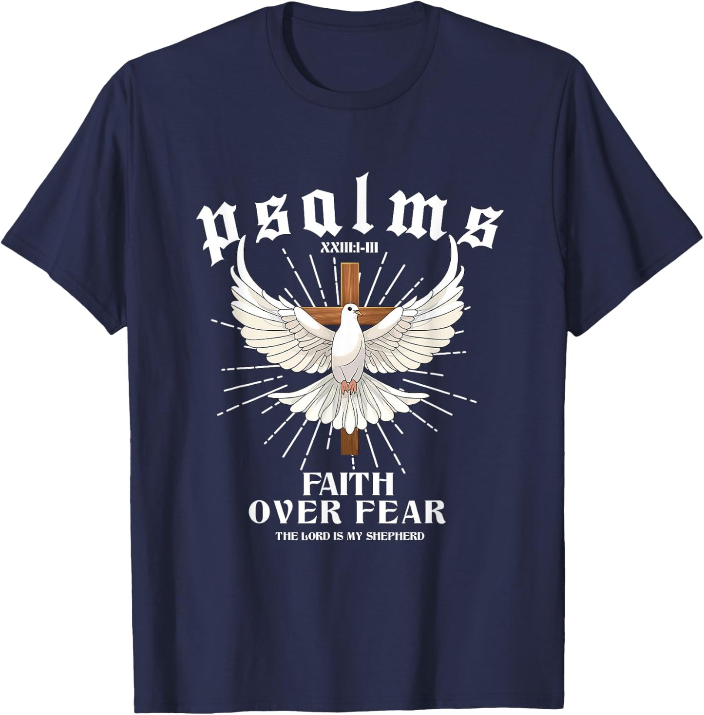 Vintage Faith Over Fear Bible Verse Aesthetic Christian T-Shirt - T-Shirt | Navy