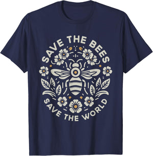 Save The Bees Save The World Floral Bee T-Shirt - T-Shirt | Navy
