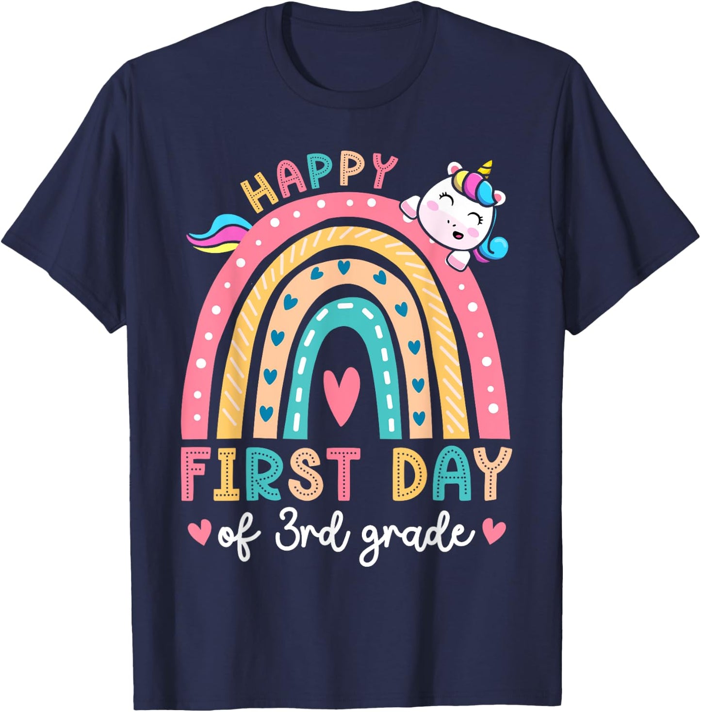 Happy First Day Of 3rd Grade Unicorn Girls Back To School T-Shirt - T-Shirt | Navy