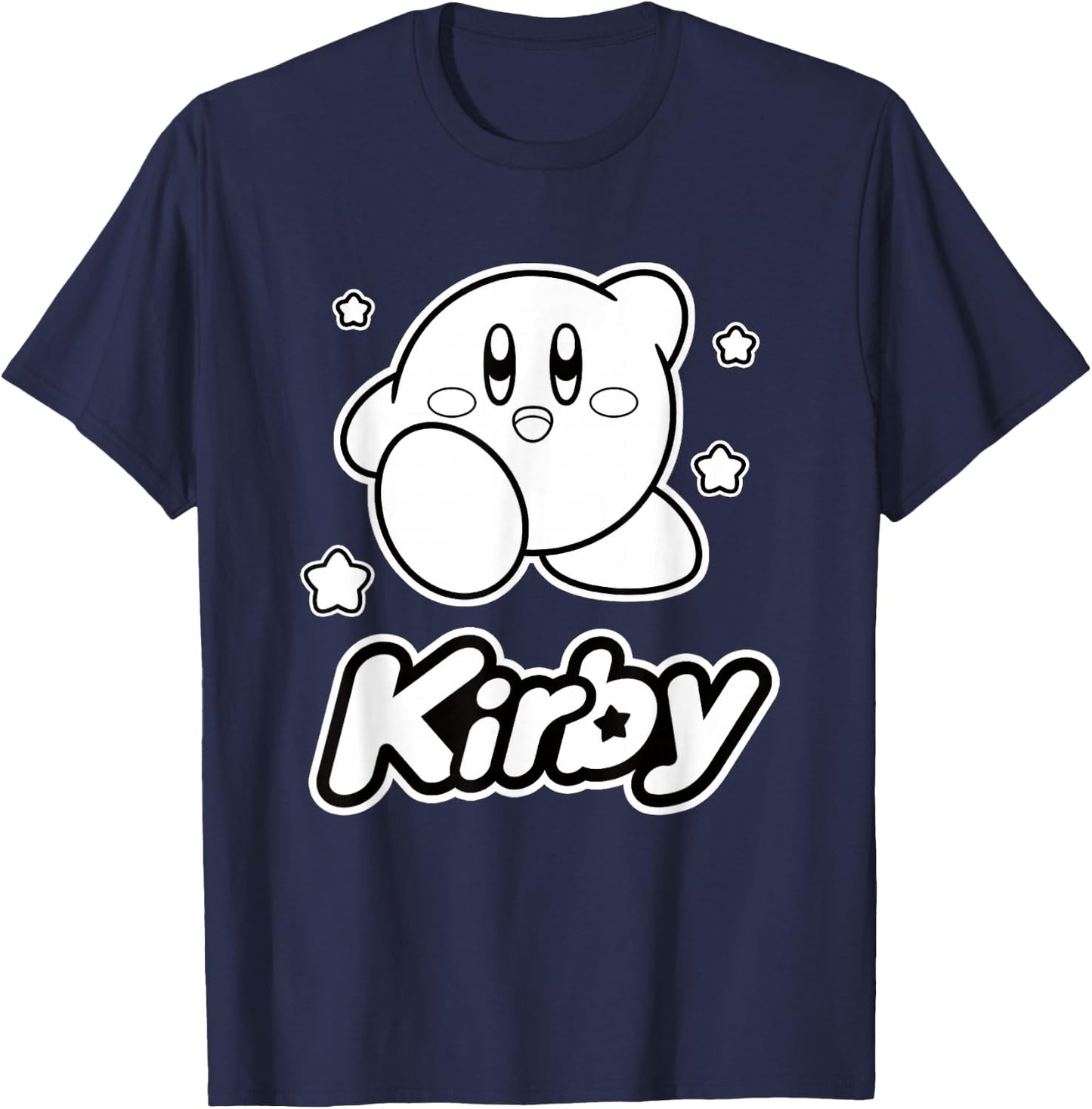 Kirby Stars Black & White Big Character Portrait T-Shirt - T-Shirt | Navy