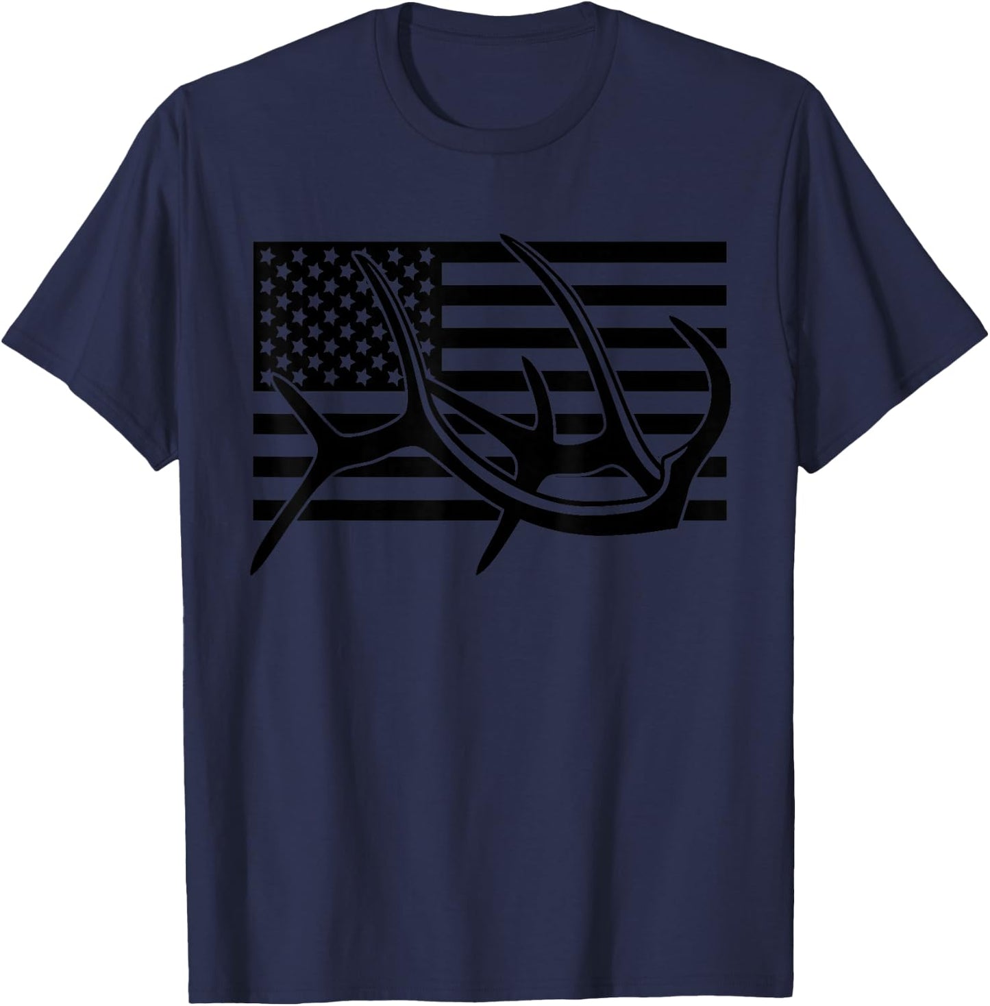BASBO American Flag Outdoor Antlers Elk Deer T-Shirt - T-Shirt | Navy