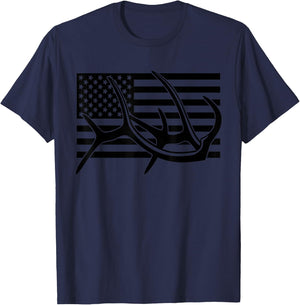 BASBO American Flag Outdoor Antlers Elk Deer T-Shirt - T-Shirt | Navy