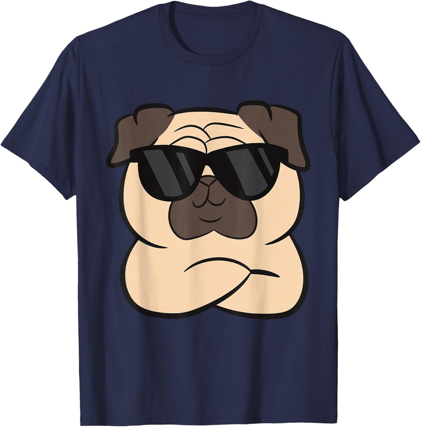 Pug With Sunglasses Cute Pug Dog T-Shirt - T-Shirt | Navy