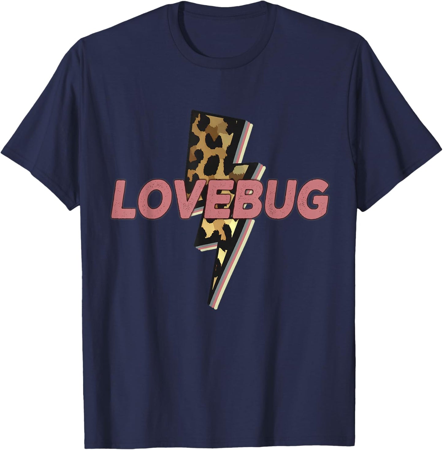 Lovebug Leopard Wife Gf Bolt Thunder Vintage Distressed T-Shirt - T-Shirt | Navy