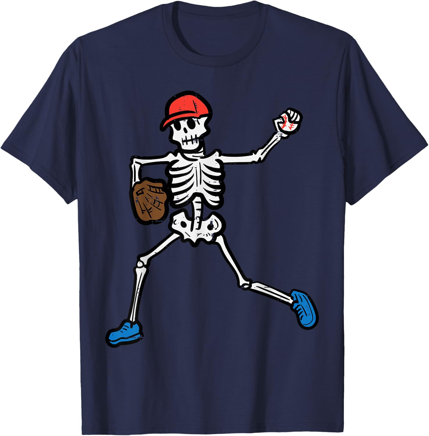 Halloween Baseball Pitcher Skeleton Costume Boys Kids Men T-Shirt - T-Shirt | Navy