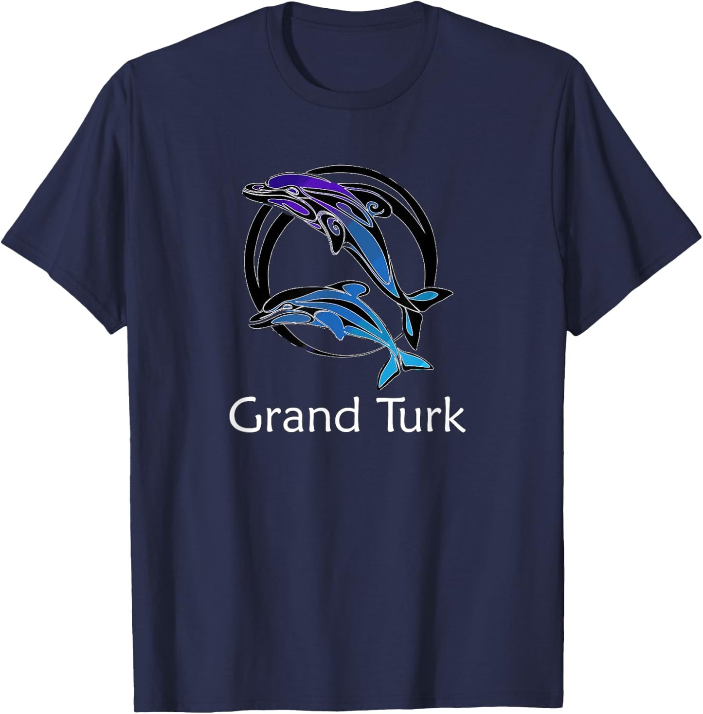 Grand Turk Tribal Dolphin Design Retro Souvenir T-Shirt - T-Shirt | Navy