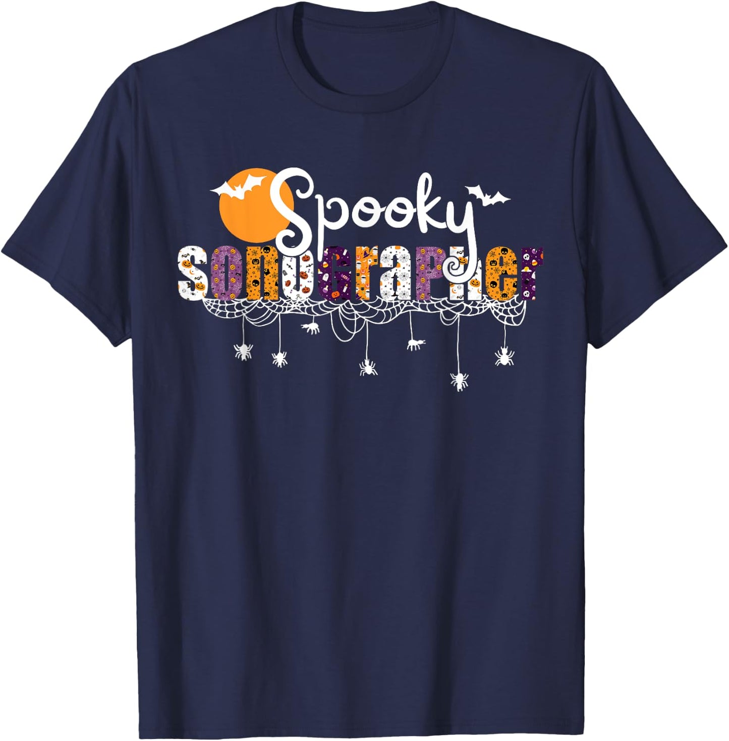 Retro Spooky Sonographer Halloween Ultrasound Technologist T-Shirt - T-Shirt | Navy