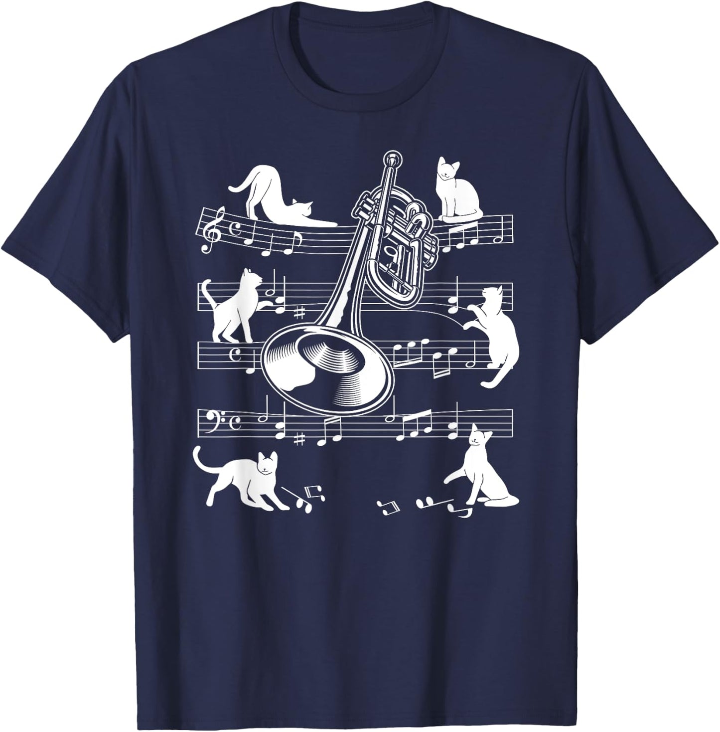 Trumpeter Cats for Cat loving Trumpet player T-Shirt - T-Shirt | Navy