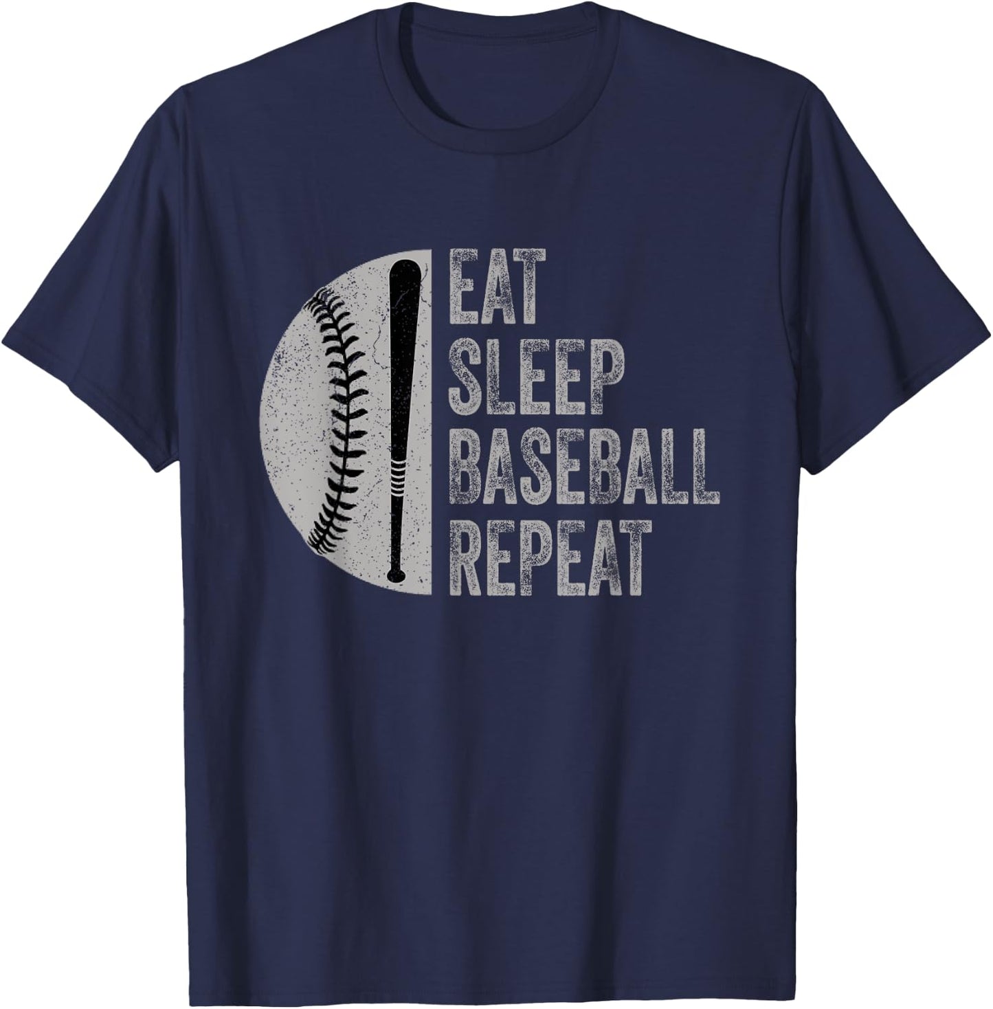 Eat Sleep Baseball Repeat Baseball Player Design T-Shirt - T-Shirt | Navy
