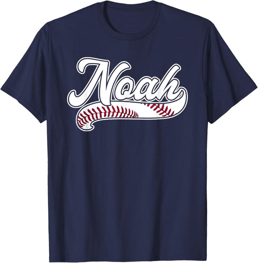 Noah Personalized Baseball Fan Birthday Name Gift Christmas T-Shirt - T-Shirt | Navy